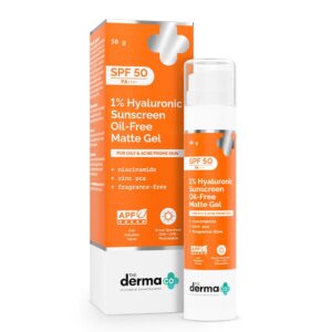 the derma co 1% hyaluronic sunscreen oil free matte gel spf 50 pa++++